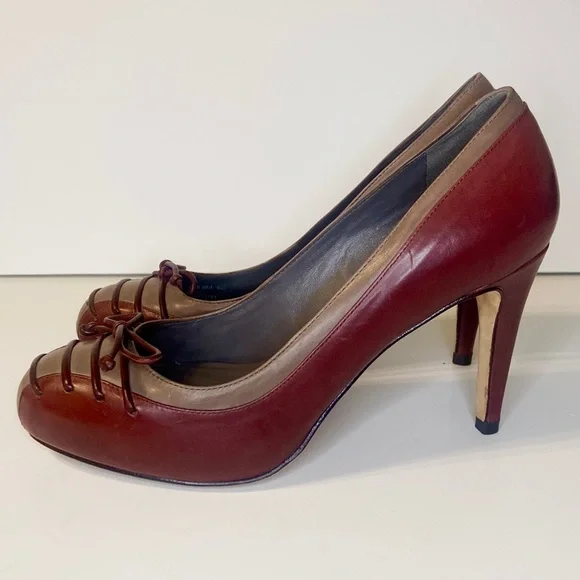 Cole Haan Dark Burgundy Victorian Leather Heels Size 6 - Picture 8 of 14